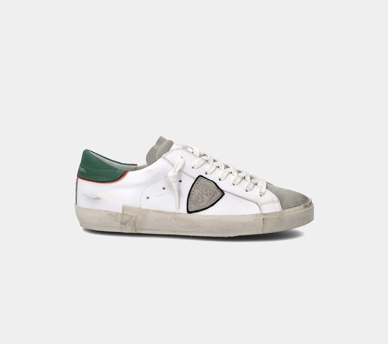 ​Philippe Model Sneaker mixage di materiale realizzata in pelle. Col. Bianco / Verde