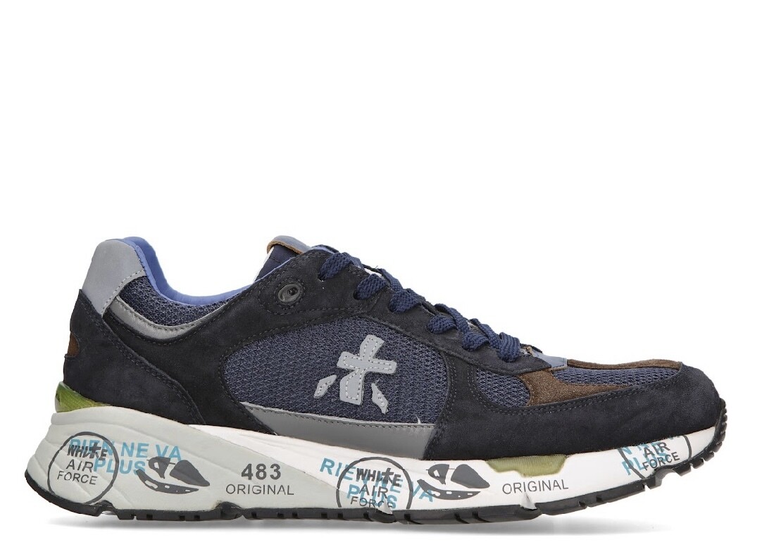 Sneaker realizzata in tessuto tecnico effetto retina. Col. Bleu / T. Moro