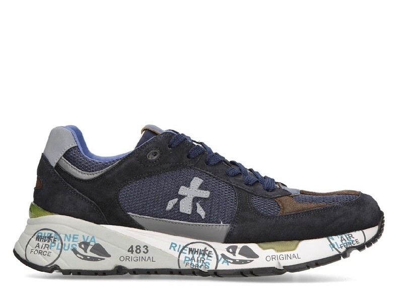 Sneaker realizzata in tessuto tecnico effetto retina. Col. Bleu / T. Moro
