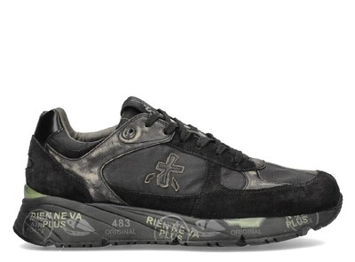 PREMIATA Sneaker realizzata in tessuto tecnico , camoscio e pelle effetto vintage, suola iconica in tono, micrologo e spoiler in pelle. Col. Nero