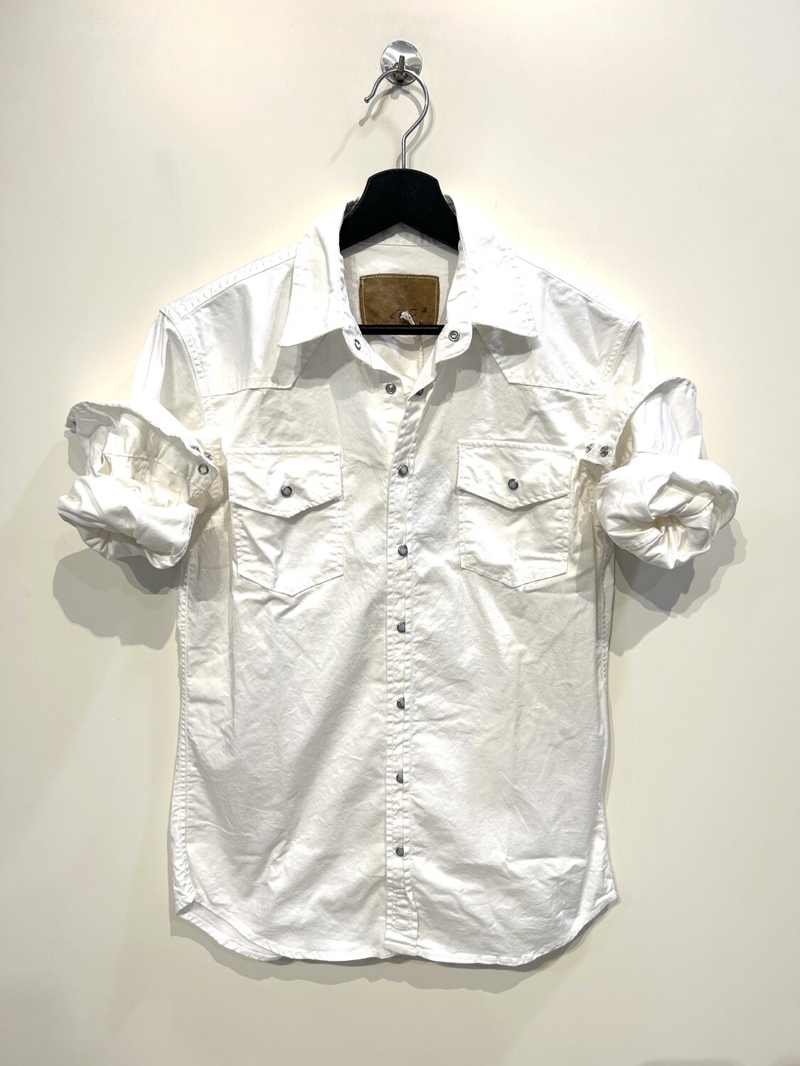 Camicia Texana in gabardina di gabardina di cotone effetto vintage con automatici