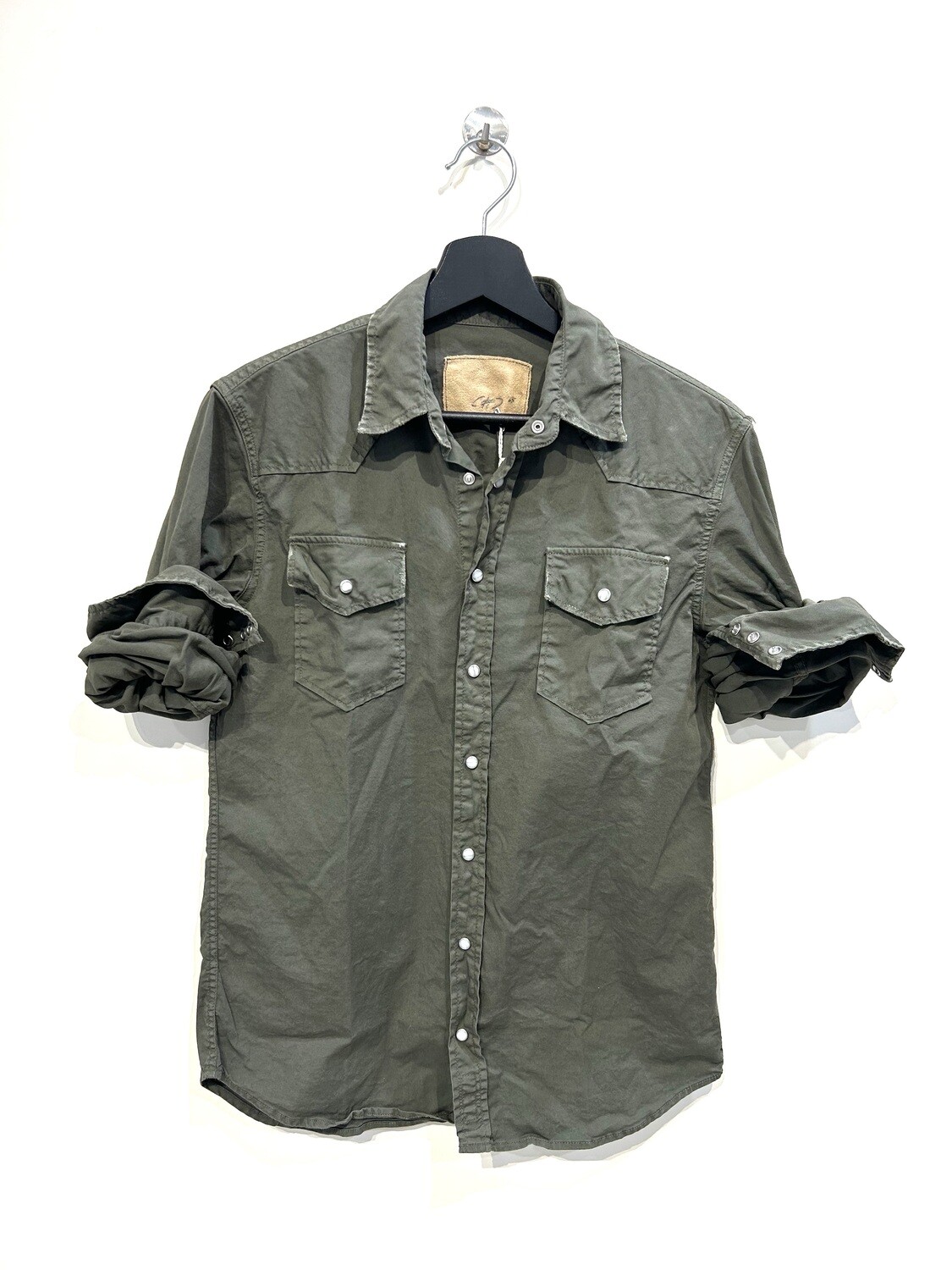 Camicia Texana in gabardina di cotone effetto vintage con automatici