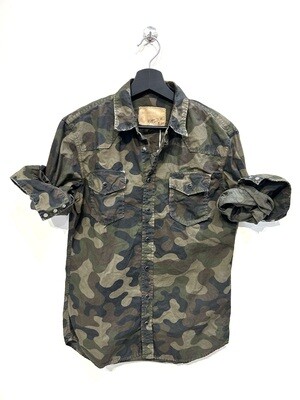 CANCELLETTO 65 Camicia Texana Camouflage in gabardina di cotone effetto vintage con automatici, VESTIBILITA’ SUPER SLIM….!!! Col. Militare