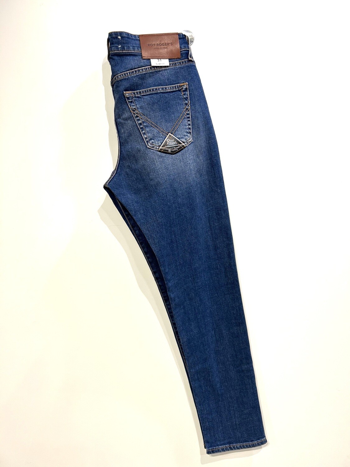 Jeans 5 tasche strech, slim fit, washed. Col. Bleu medio