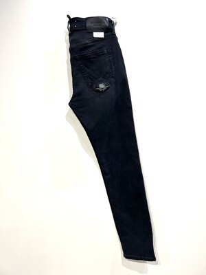 ROY ROGER’S Jeans 5 tasche in denim strech, skinny fit, cuciture in tono washed. Col. Nero