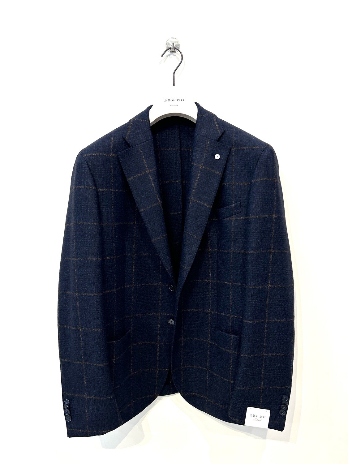 Giacca finestrata monopetto in pura lana, colore blu navy