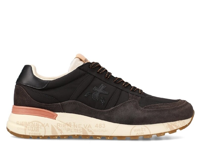 Sneaker in pelle e nylon.  Col. Nero / Piombo