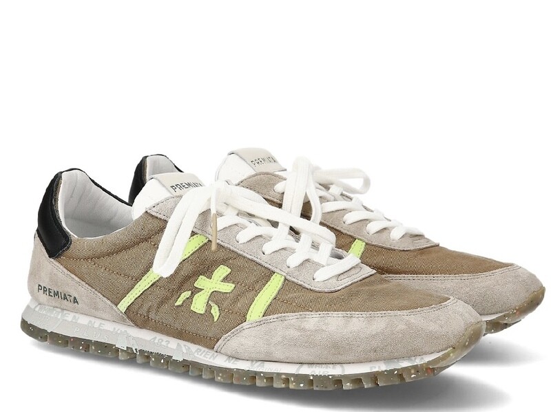 Sneaker in canvas di cotone used e suede. Col. Mastice