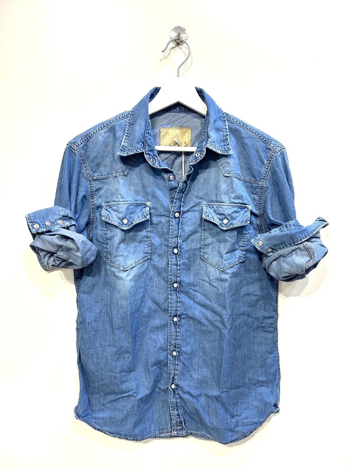 Camicia texana in jeans effetto vintage. Col. Azzurro Chiaro
