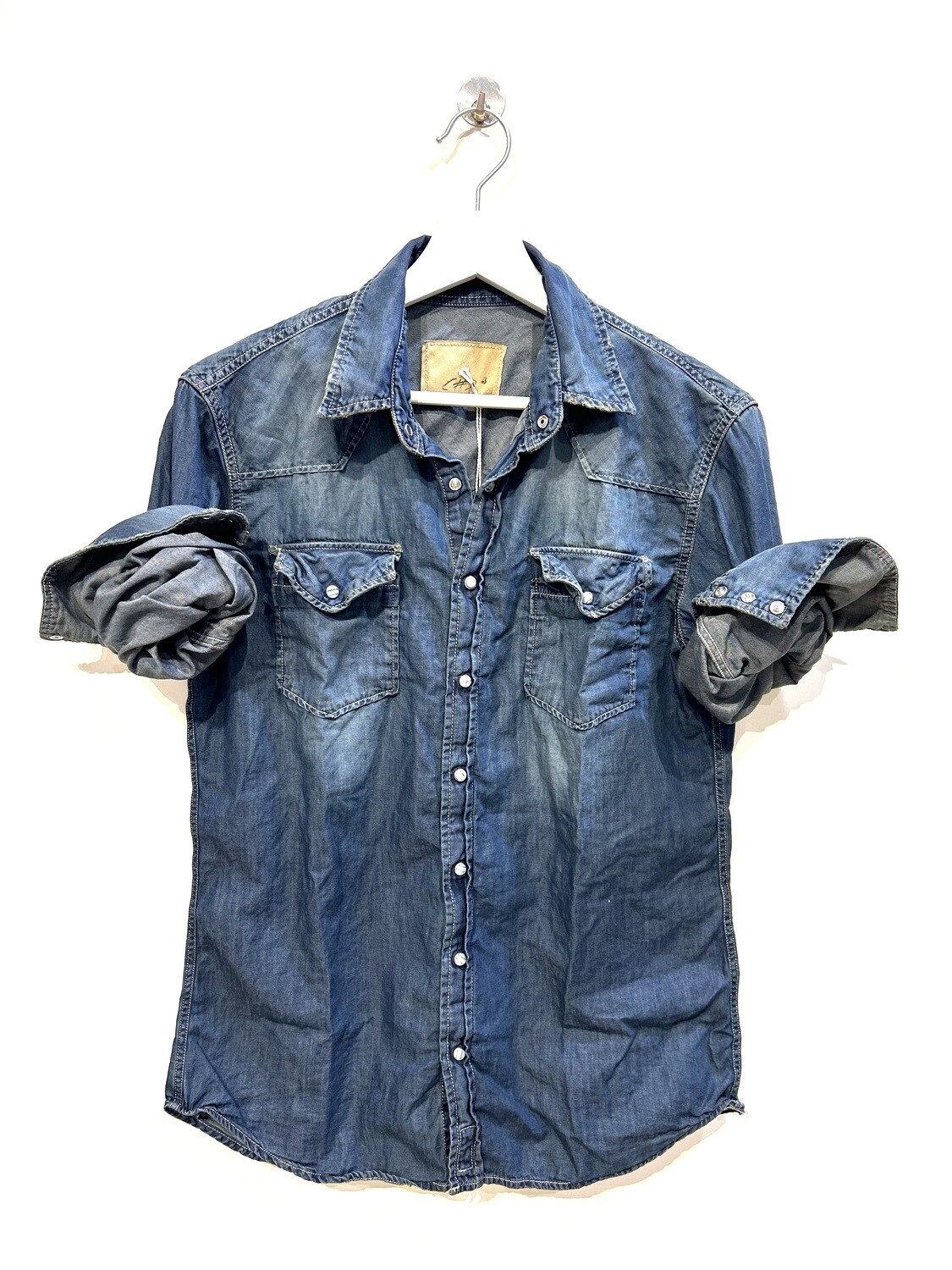 Camicia texana in jeans effetto vintage. Col. Bleu Scuro