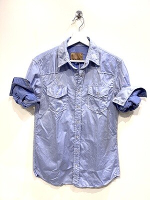 Camicia texana in drill di cotone. Col. Azzurro
