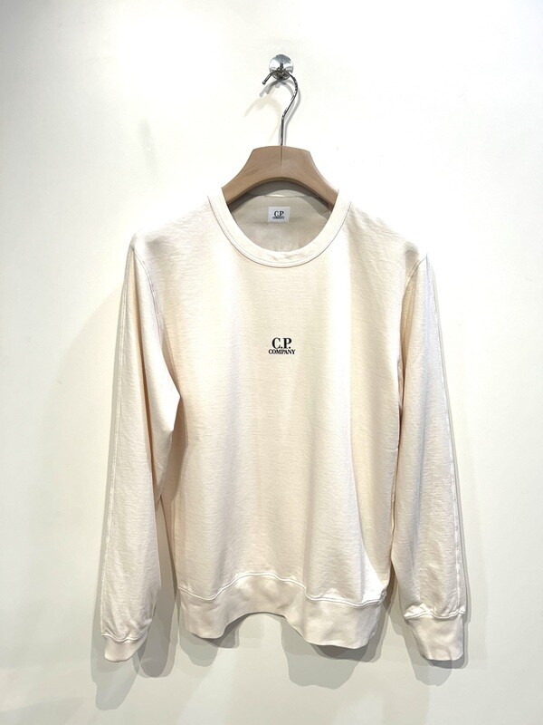 Felpa girocollo in cotone leggero logo piccolo. Col. Burro