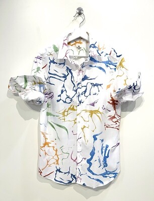 Camicia in cotone leggero, stampa tessuto esclusivo Liberty . Col. Bianco / Fantasia
