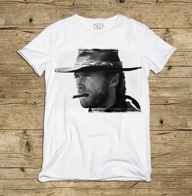 Tshirt in cotone stampa Clint . Col. Bianco