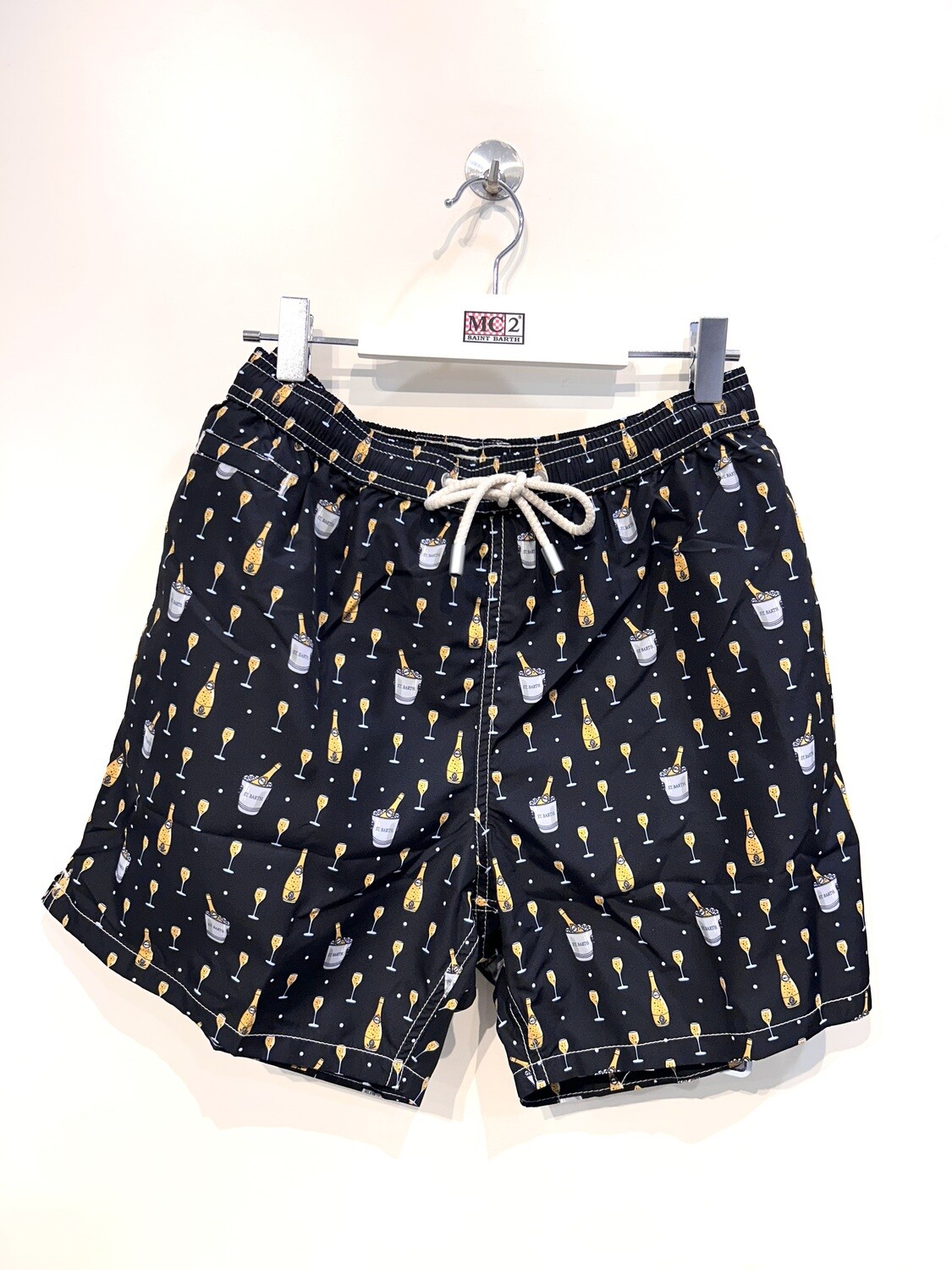 Boxer mare in nylon light stampato Champagne. Col. Nero Oro