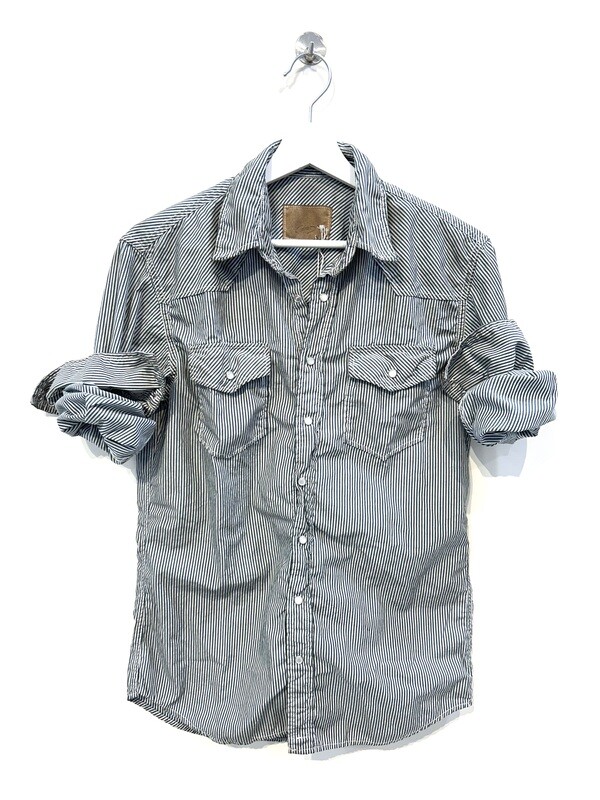 Camicia Texana in cotone tintura faded  ( SUPERVINTAGE ) bacchetta. Col. Bianco / Verde