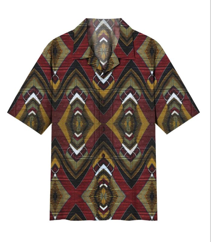 Camicia a manica corta in viscosa fantasia etnica. Col. Fantasia
