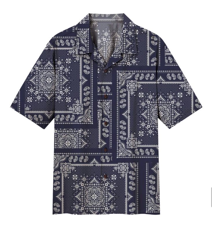 Camicia a manica corta in viscosa fantasia bandana. Col. Navy blue