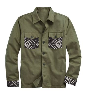 Field jacket in cotone con inserti. Col. Militare / Nero