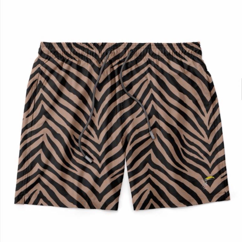 Boxer da mare ultraleggero e asciugatura rapida, stampa zebrata animaliér. Col. Nero - Beige