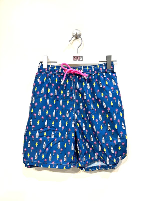Boxer mare in nylon light stampa Cocktail. Col. Bleu Avio