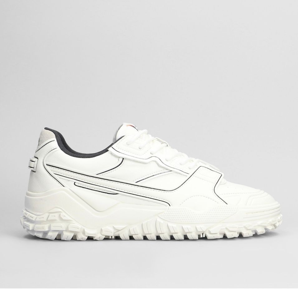 Sneaker d&#39;Archivio in pelle e tessuto bordino in contrasto . Col. Bianco