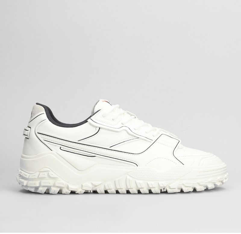 Sneaker d&#39;Archivio in pelle e tessuto bordino in contrasto . Col. Bianco