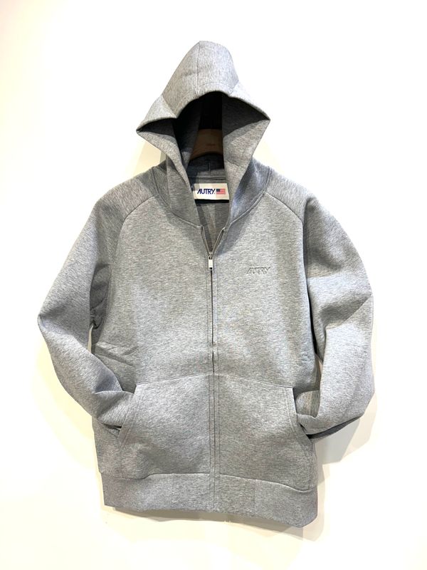 Giacca in neoprene full zip con cappuccio, unisex  logo frontale, over fit. Col. Grigio Chiaro