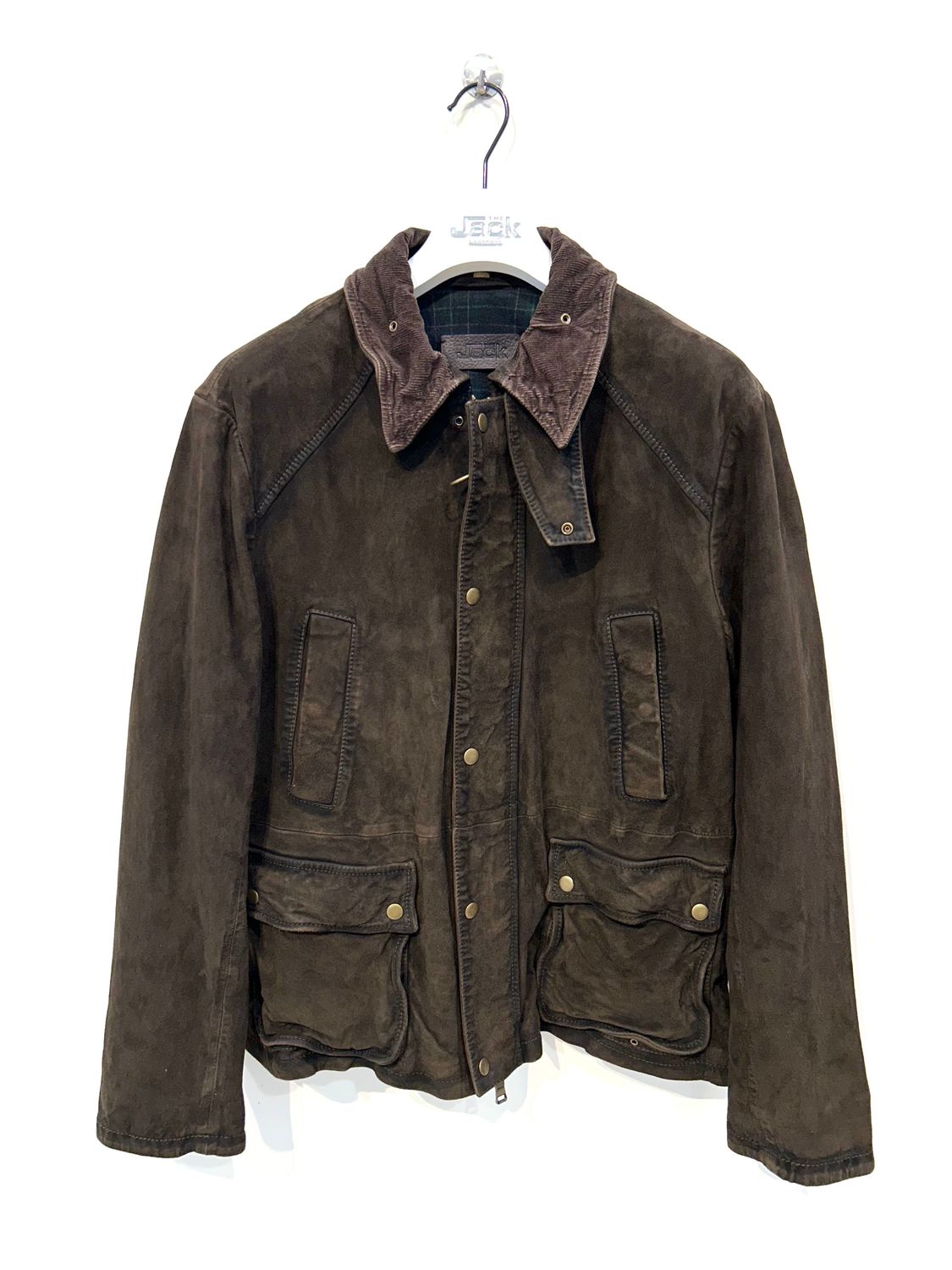 Jacket 4 tasche in suede super vintage, collo in velluto. Col. Fango