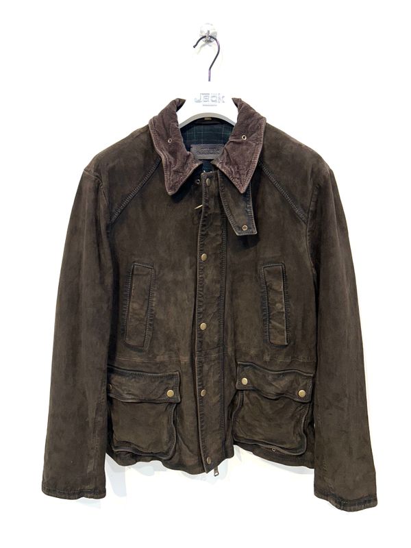 Jacket 4 tasche in suede super vintage, collo in velluto. Col. Fango