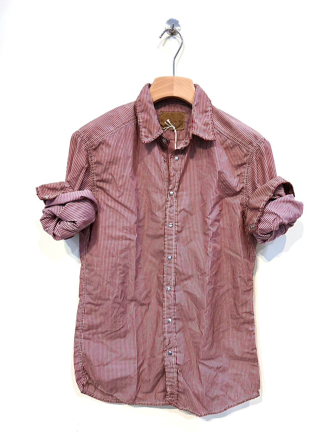 Camicia bastoncino in cotone tintura Faded no Tex con automatici. Col. Bordo’