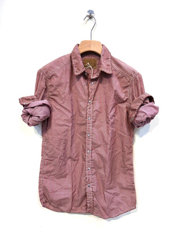 Camicia bastoncino in cotone tintura Faded no Tex con automatici. Col. Bordo’