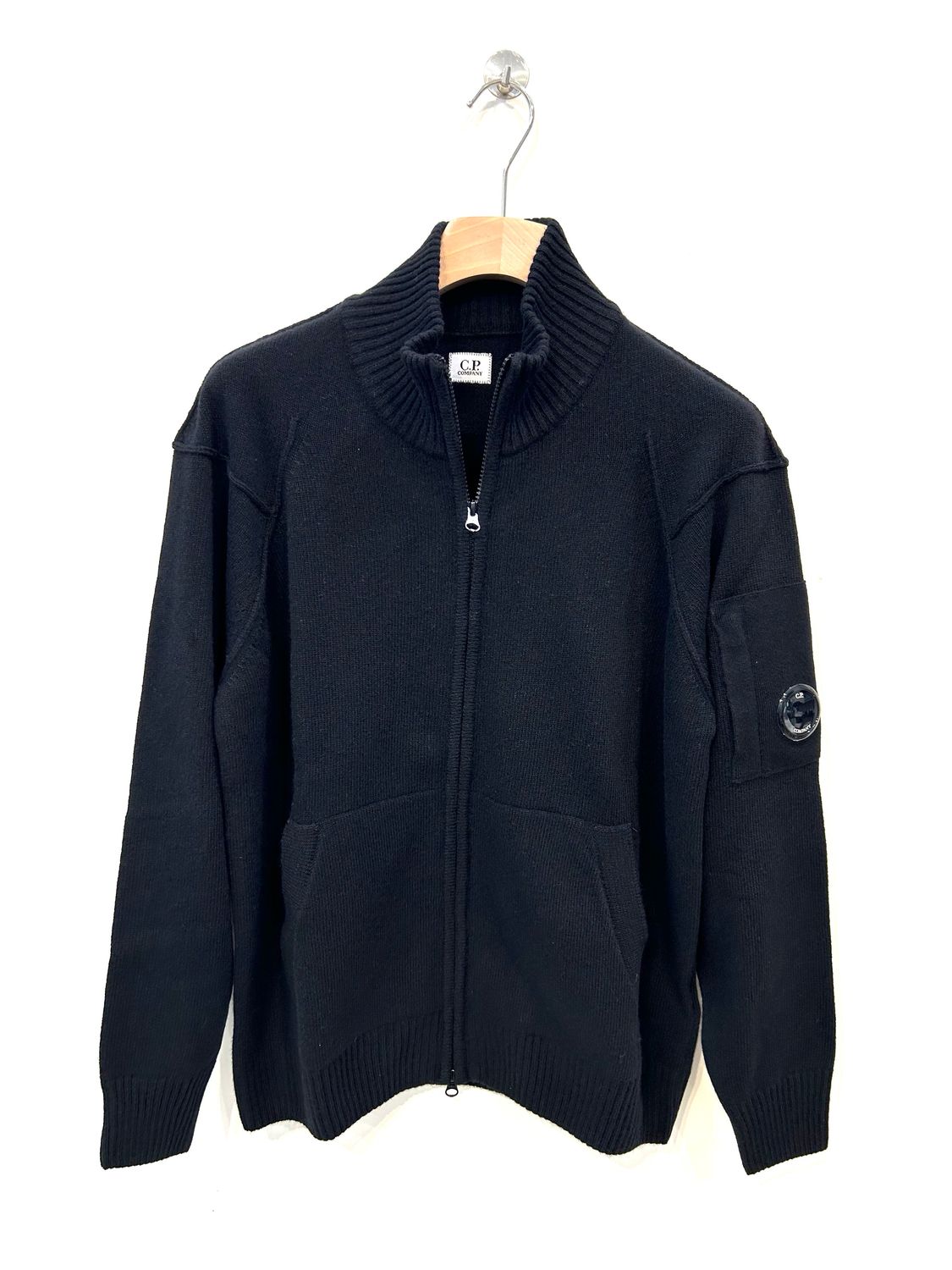 Maglia full zip in lambswool. Col. Nero