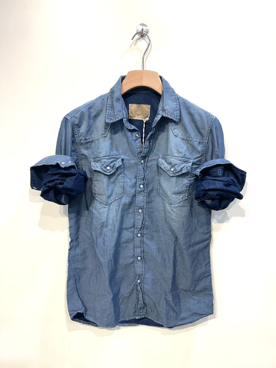 Camicia Texana con automatici in denim rovesciato. Col. Bleu Medio