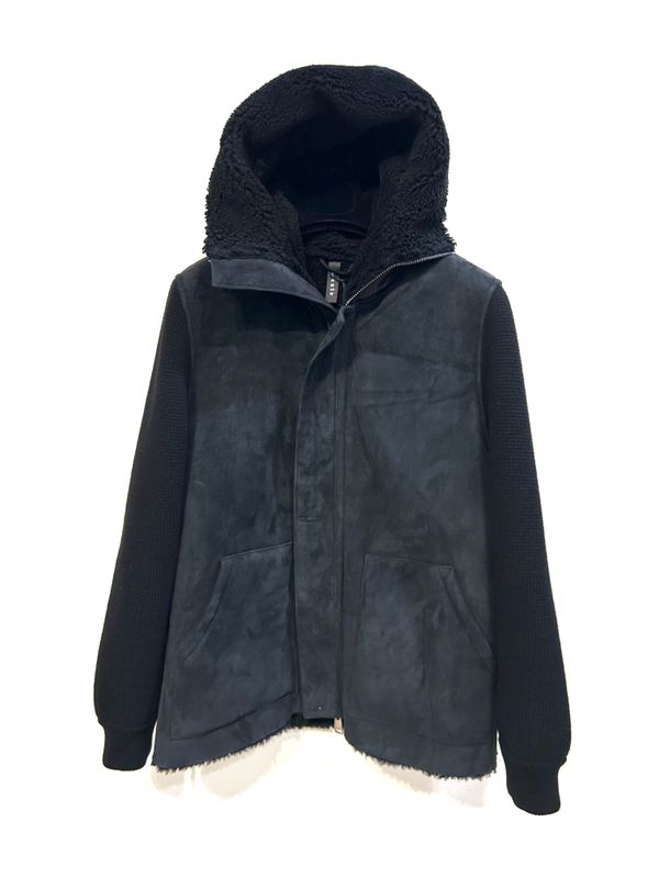 Montone shearling , lana e nylon. Col. Nero