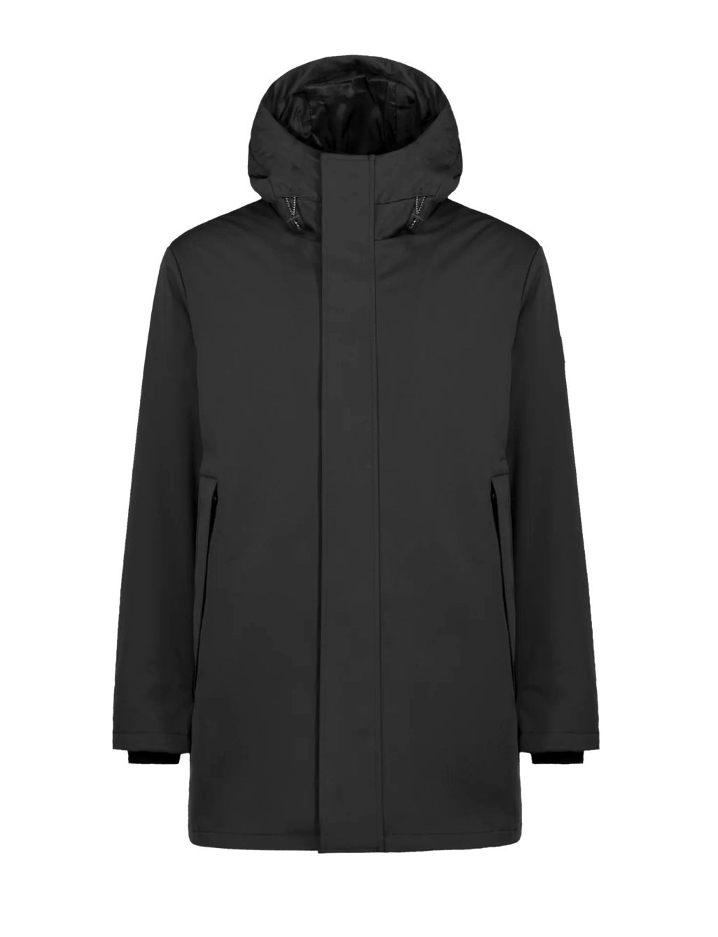 Parka con cappuccio soft shell. Col. Nero