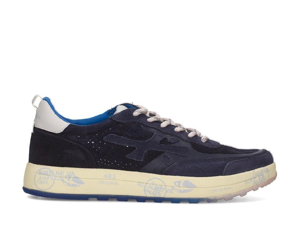 Sneaker suede traforata fondo cassetta. Col. Blu navy