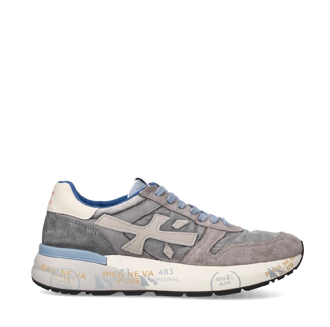 Sneaker suede e nylon effetto vintage. Col. Grigio / Azzurro