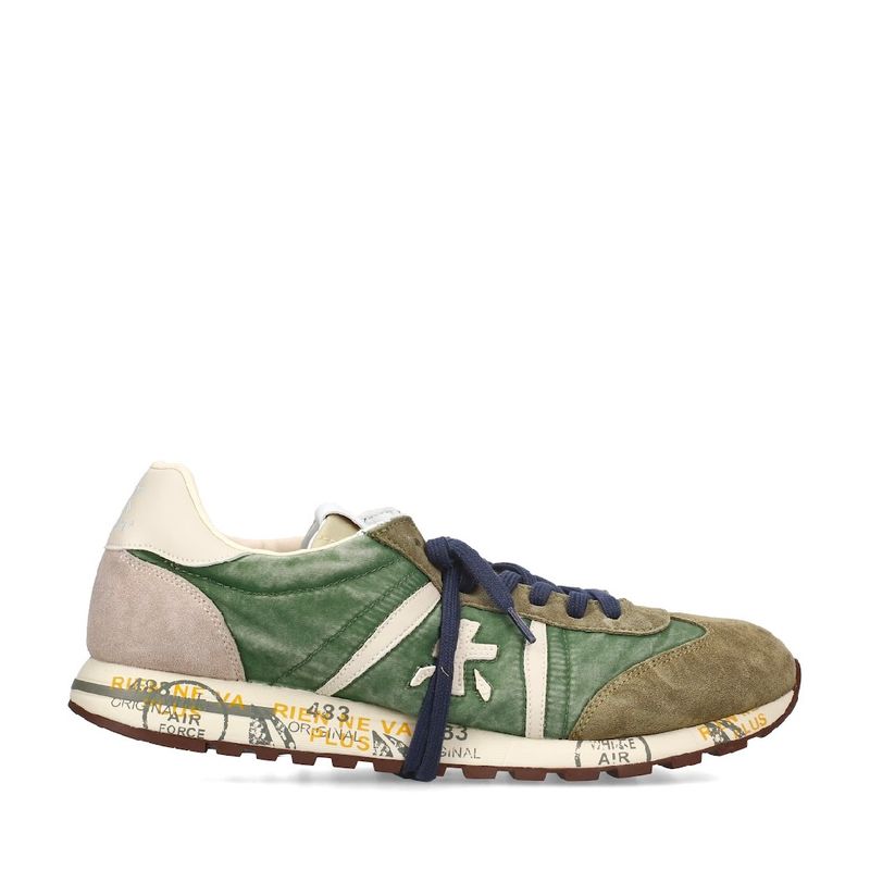 Sneaker suede e nylon effetto vintage. Col. Verde Salvia