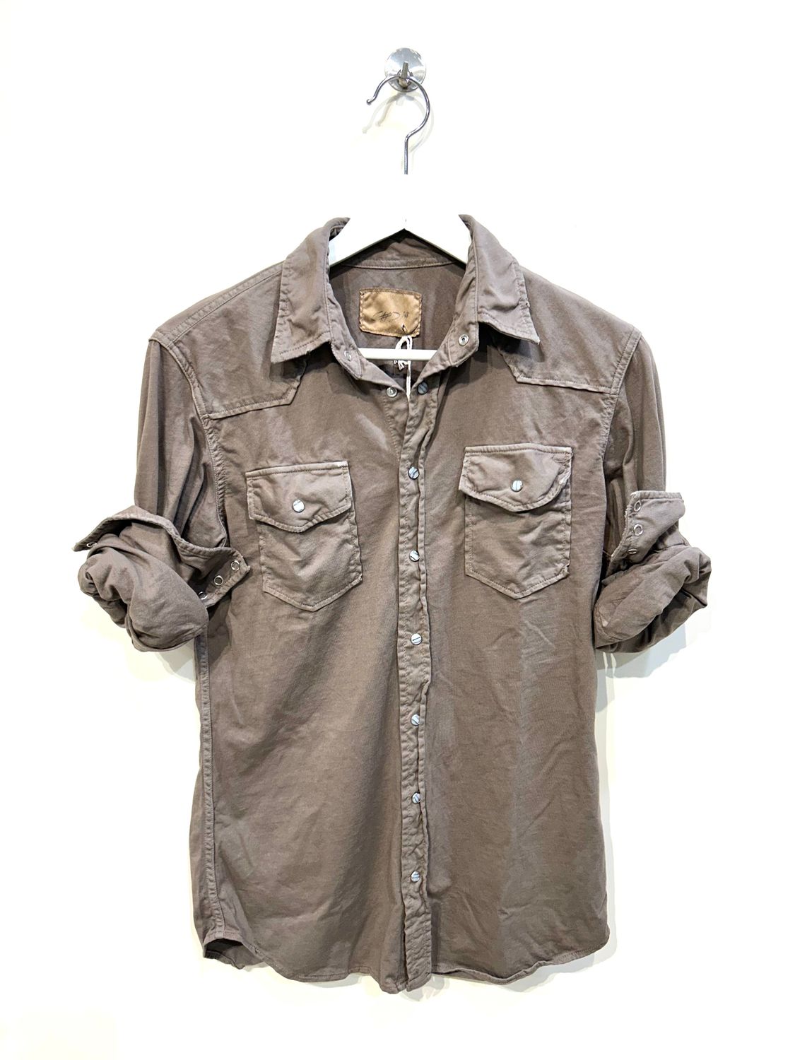 Camicia texana in Jersey di cotone microrotture. Col. Tortora