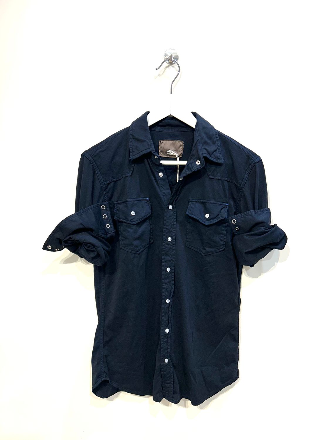 Camicia texana in Jersey di cotone microrotture. Col. Navy