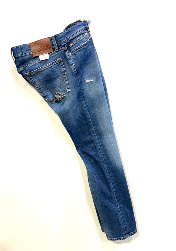 Jeans regular fit effetto vintage microrotture. Col. Bleu medio