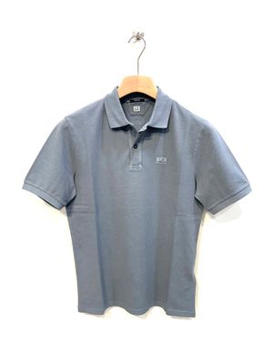 Polo manica corta in piquet di cotone tintura resist dyed. Col. Grigio medio