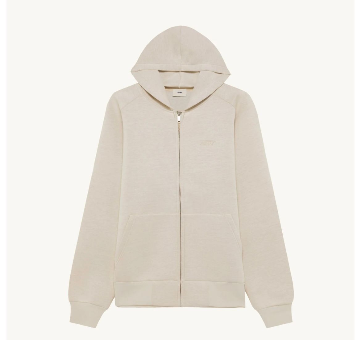 Giacca in neoprene full zip con cappuccio, unisex  logo frontale, over fit. Col. Sabbia
