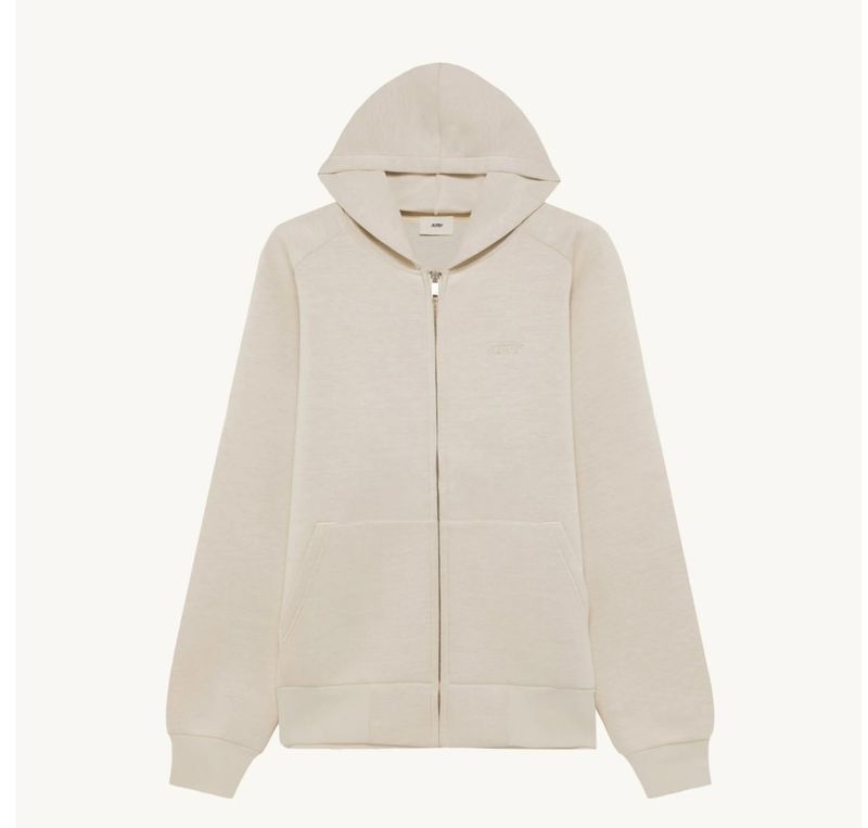 Giacca in neoprene full zip con cappuccio, unisex  logo frontale, over fit. Col. Sabbia