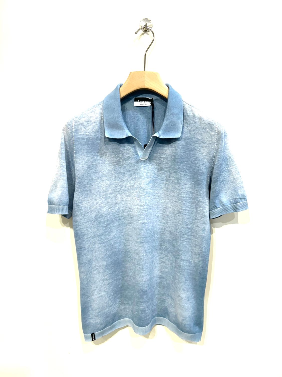Polo derby in crepe di cotone trattamento aerografo supervintage, reversibile. Col. Cielo