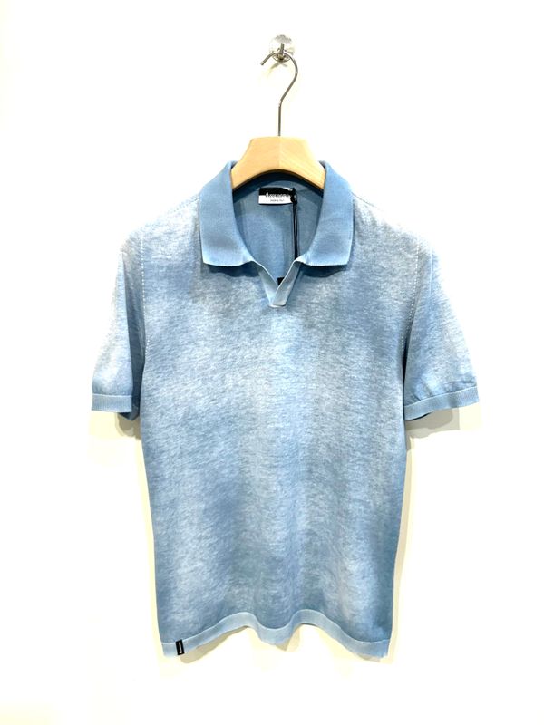Polo derby in crepe di cotone trattamento aerografo supervintage, reversibile. Col. Cielo