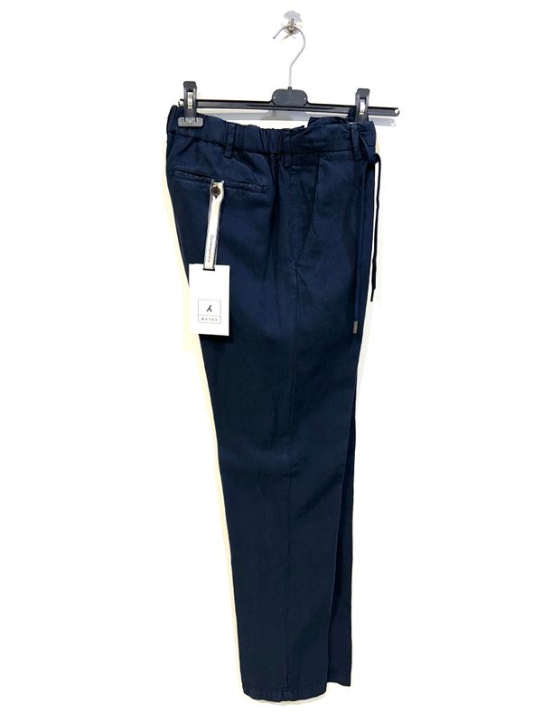 Pantalone in lyocel cotone e lino con coulisse. Col.  Blu Aperto