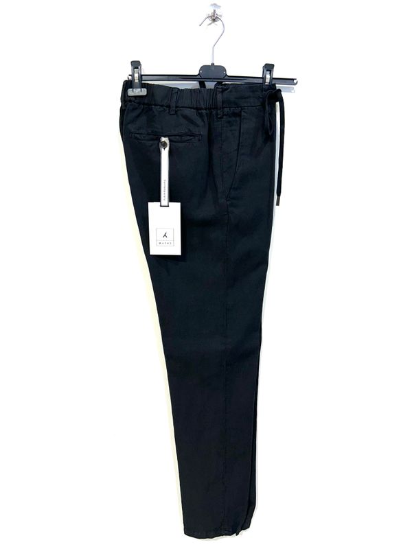 Pantalone in lyocel cotone e lino con coulisse. Col.  Nero