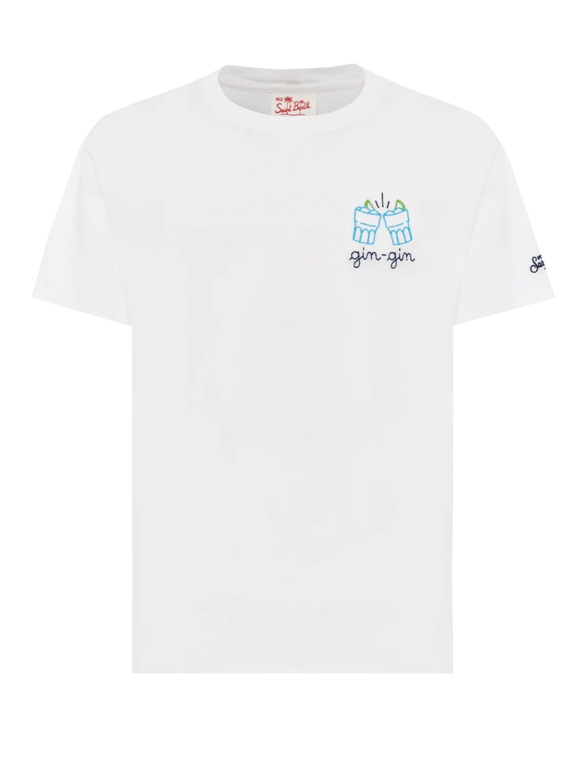 Tshirt in cotone organico ricamo frontale Cocktail. Col. Bianco